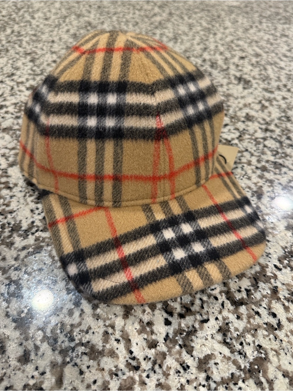 Burberry Beige Plaid Wool Baseball Cap with Black and Red Check